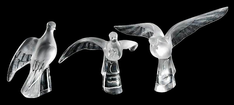 Appraisal: Three Lalique Frosted Glass Bird Figures all engraved Lalique France