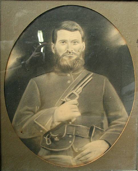 Appraisal: A framed portrait of A Civil War soldier Charcoal on