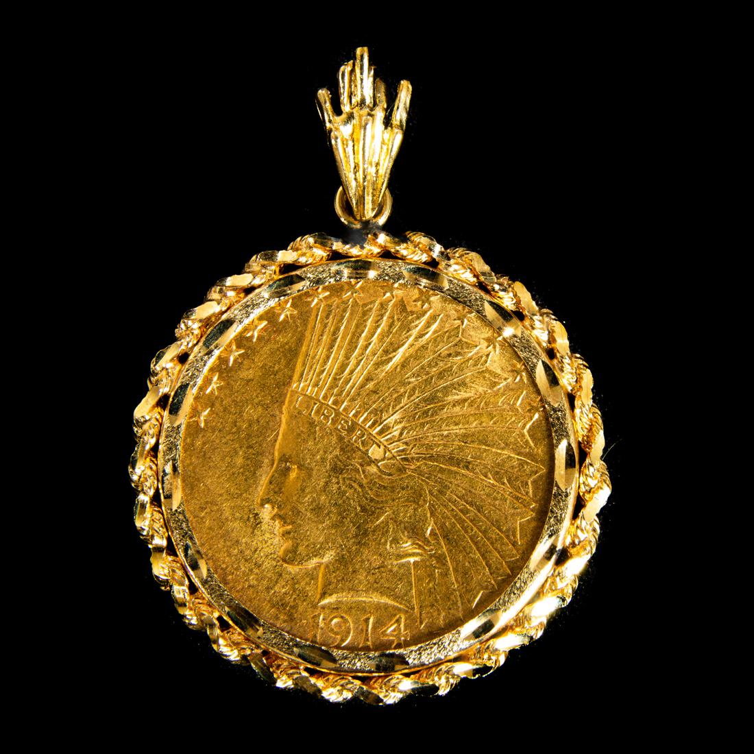 Appraisal: US GOLD COIN IN A K GOLD BEZEL PENDANT MOUNT