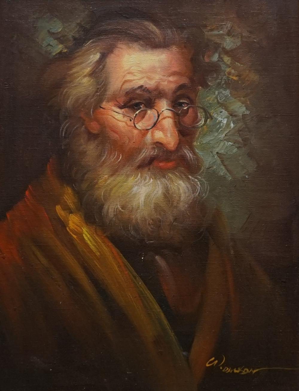 Appraisal: W Dawson Portrait of Rabbi Oil on Canvas Frame x