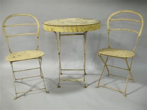 Appraisal: FRENCH STYLE PAINTED METAL BISTRO TABLE With two folding chairs