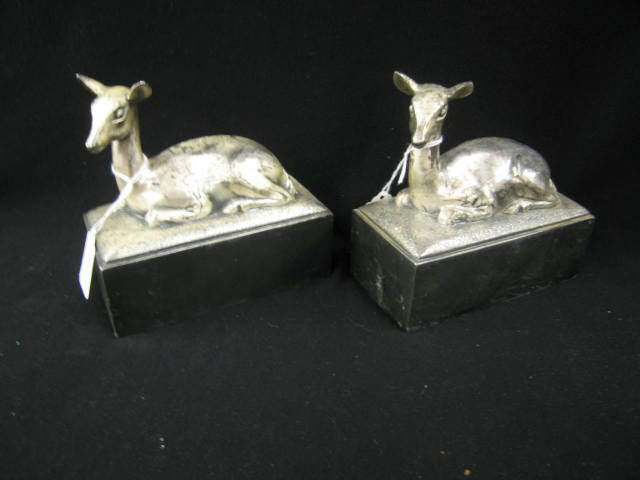 Appraisal: Pair of Silverplate Figural Deer Bookends deco era