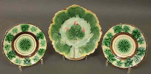 Appraisal: Majolica deep dish dia and two small Majolica plates dia