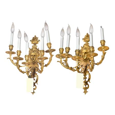 Appraisal: Pair of Louis XVI Style Gilt-Metal Five-Light Sconces Estimate -