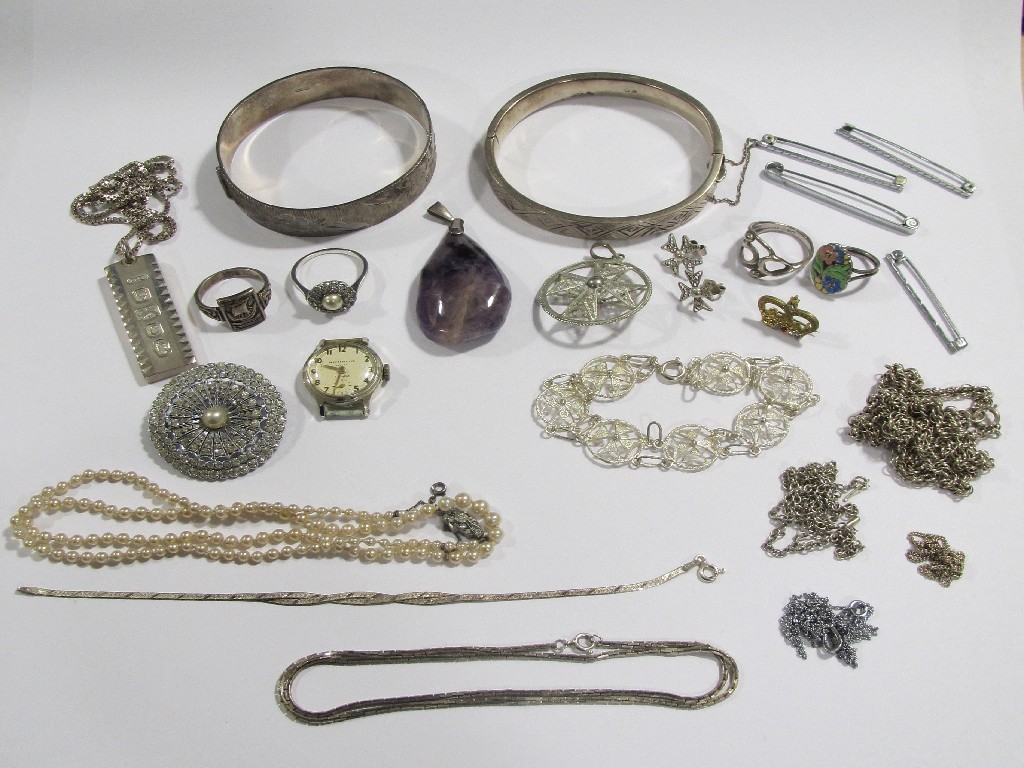 Appraisal: Lot comprising mostly silver pieces to include two bangles ingot