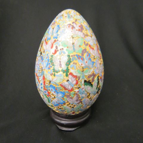 Appraisal: Chinese Cloisonne Egg elaborate butterfly floral with gold background plus