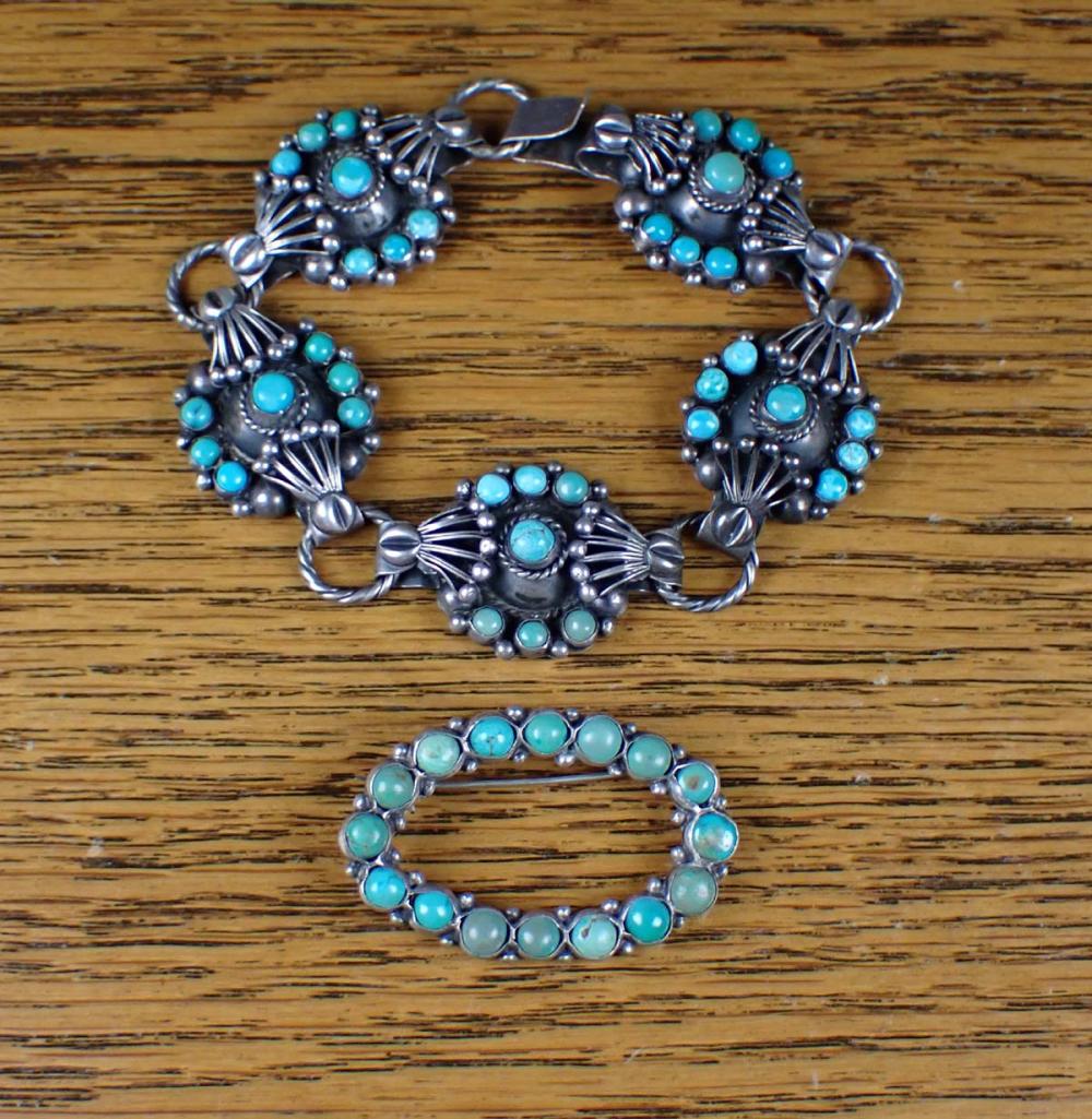 Appraisal: TWO ARTICLES VINTAGE TURQUOISE AND SILVER JEWELRY including an silver