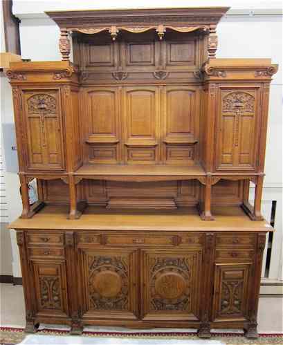 Appraisal: LARGE CARVED OAK SIDEBOARD classic Renaissance style Continental th century