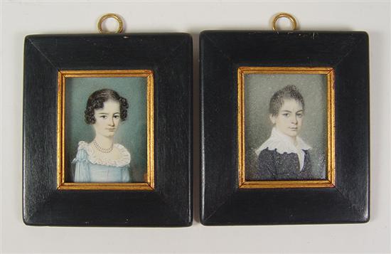 Appraisal: Pair of Miniature Portraits On ivory Boy in black jacket