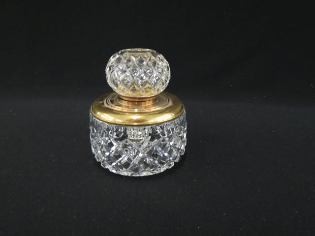 Appraisal: Cut Glass Inkwell diamond design brass trim excellent