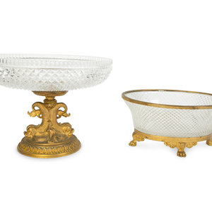 Appraisal: Two French Cut Crystal and Gilt Bronze Mounted Bowls EARLY