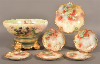 Appraisal: Seven Pieces of Fruit Hand Painted Porcelain Two piece punch