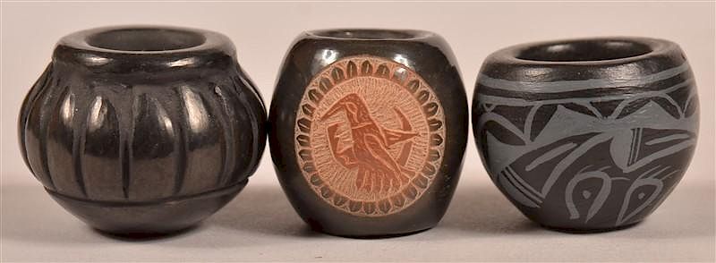 Appraisal: Three Miniature Southwest Indian Blackware Vessels Three Miniature Southwest Indian