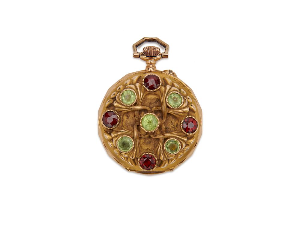 Appraisal: K Gold Garnet and Peridot Open Face Pocketwatch K Gold