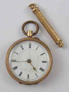 Appraisal: A yellow metal marked ct gold fob watch AF with