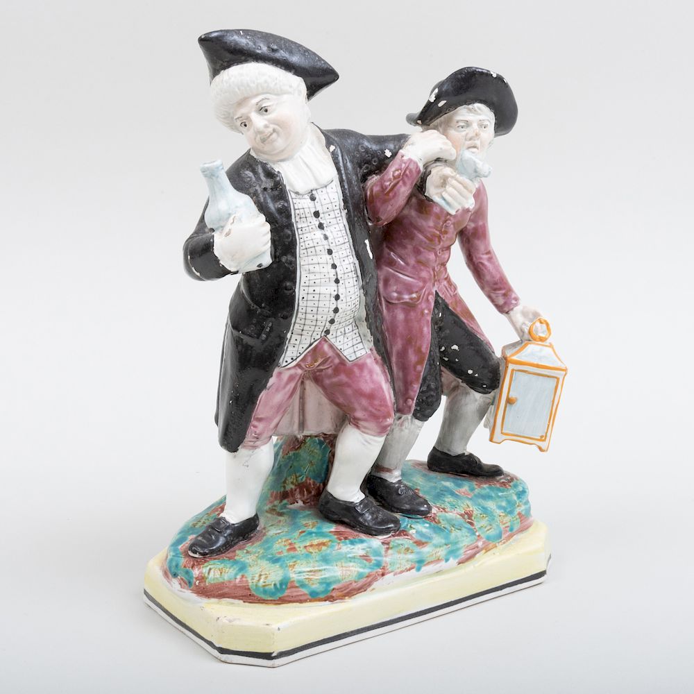 Appraisal: Staffordshire Pearlware Group of the Vicar and Moses in high