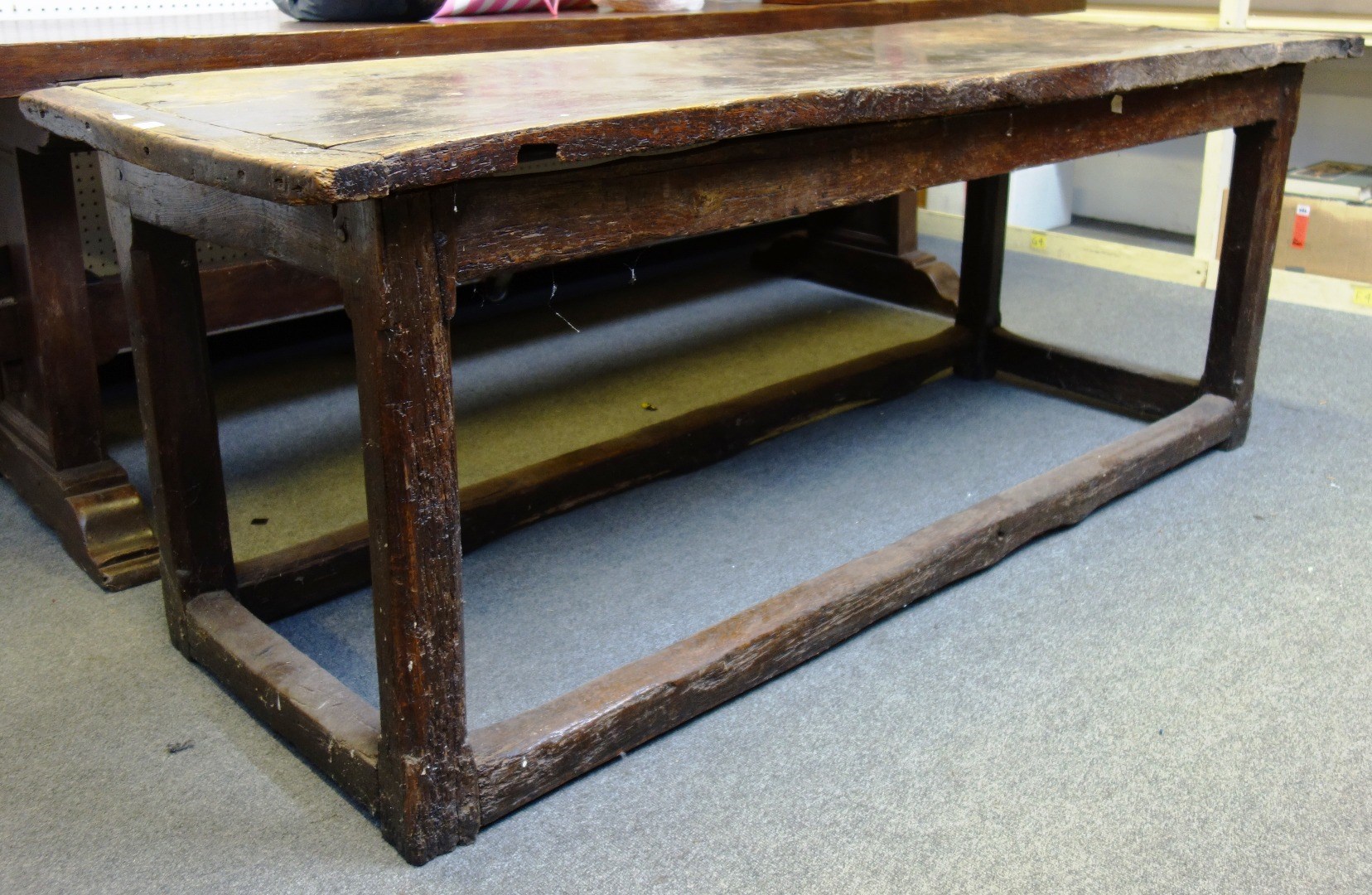 Appraisal: An elm refectory table probably th century the cleated single