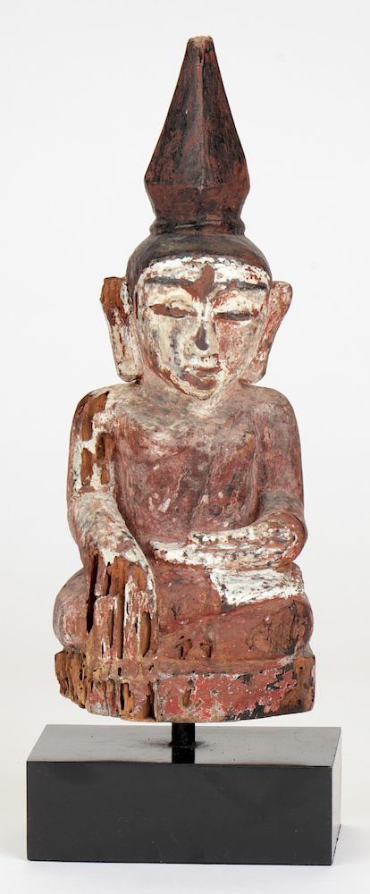 Appraisal: Sitting Buddha Mon People Burma Sitting Buddha painted teakwood th-