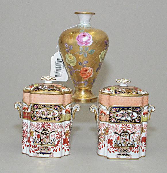 Appraisal: A Dresden porcelain portrait vase and pair of Copeland bone