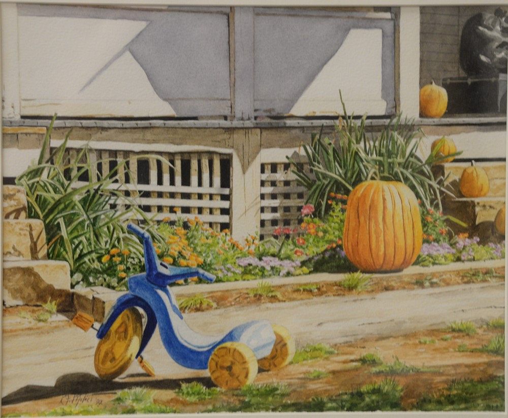 Appraisal: Reynard Milici American b Tricycle in Front Yard watercolor on