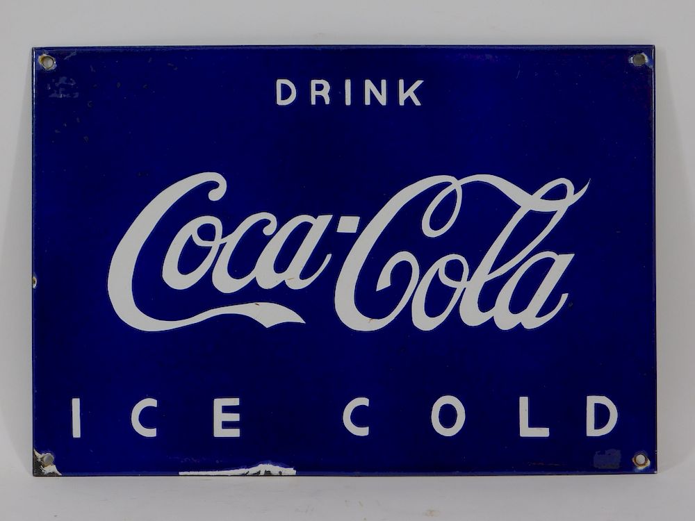 Appraisal: Coca-Cola Blue Porcelain Advertising Soda Sign United States Circa Rectangular