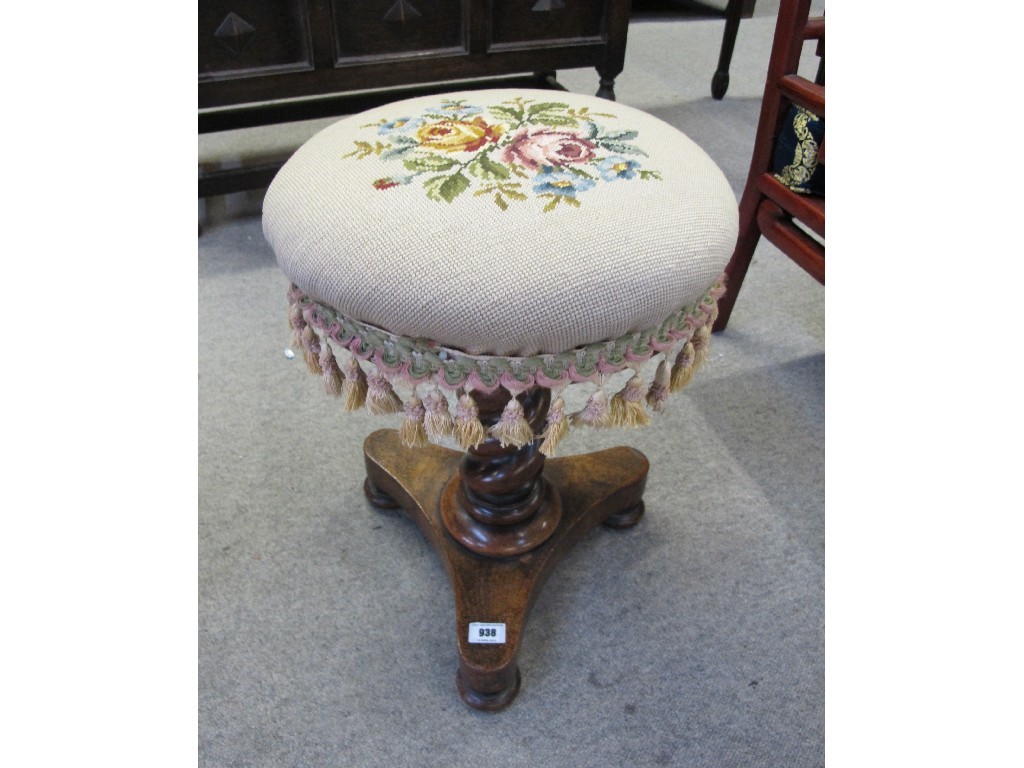 Appraisal: William IV revolving piano stool with tapestry top