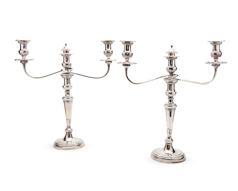 Appraisal: Pair of JOHN GREEN CO Weighted Silver Candlesticks Sheffield Pair