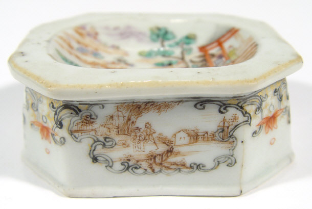 Appraisal: Oriental octagonal porcelain salt enamelled with figures in the famille