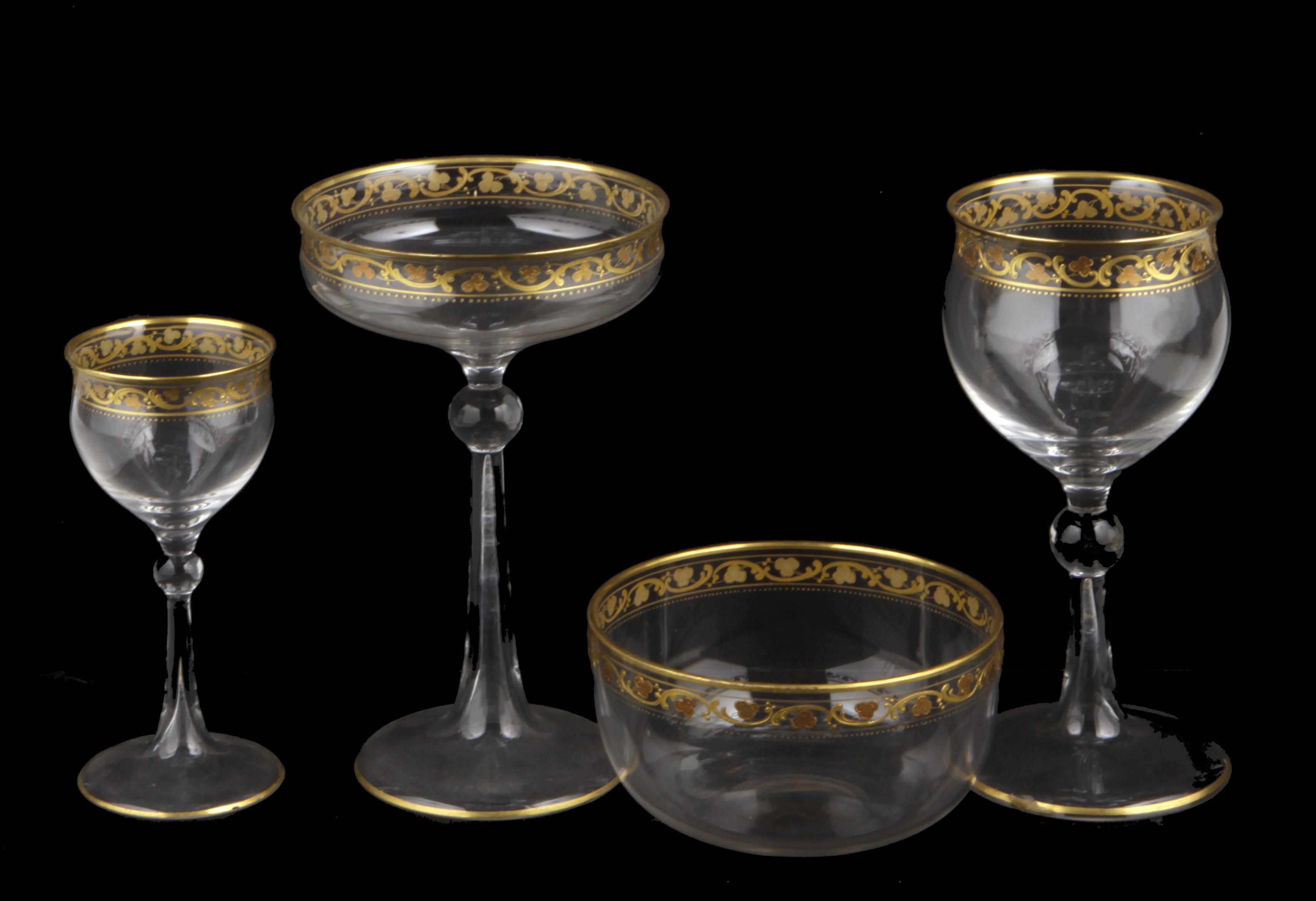 Appraisal: A Continental gilt decorated part glassware set Comprising ten cordials