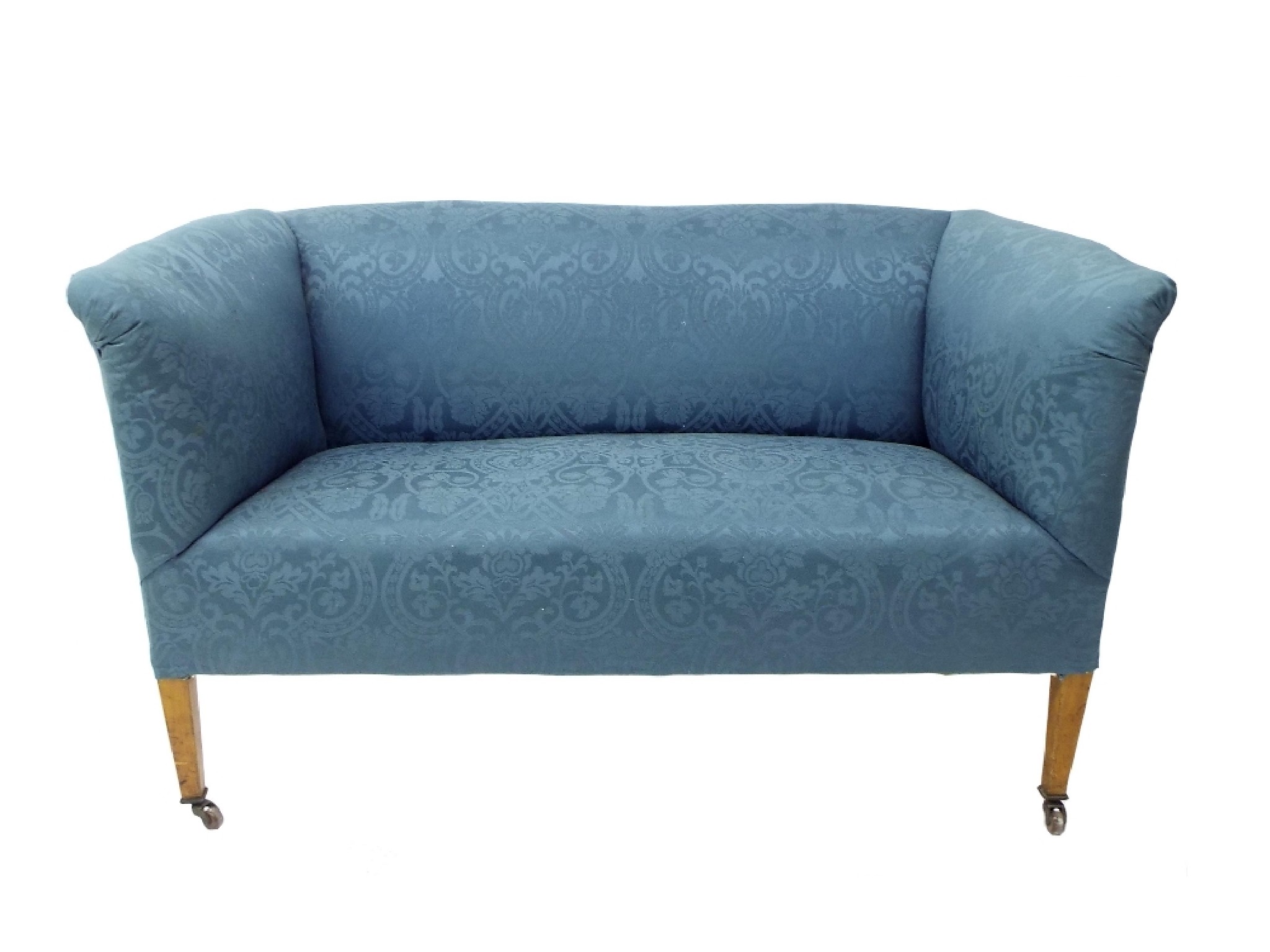 Appraisal: Early th century salon sofa with blue damask upholstery upon