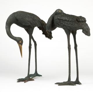 Appraisal: Two large Japanese bronze crane sculptures th century each freestanding