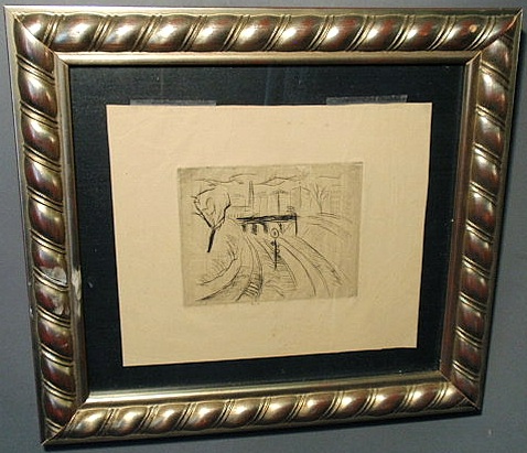 Appraisal: Original expressionist etching of railroad tracks attributed to Otto Vorscheimer