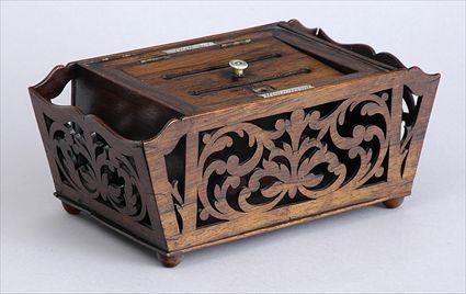 Appraisal: VICTORIAN MOTHER-OF-PEARL INLAID ROSEWOOD LETTER BOX Centered by a hinged