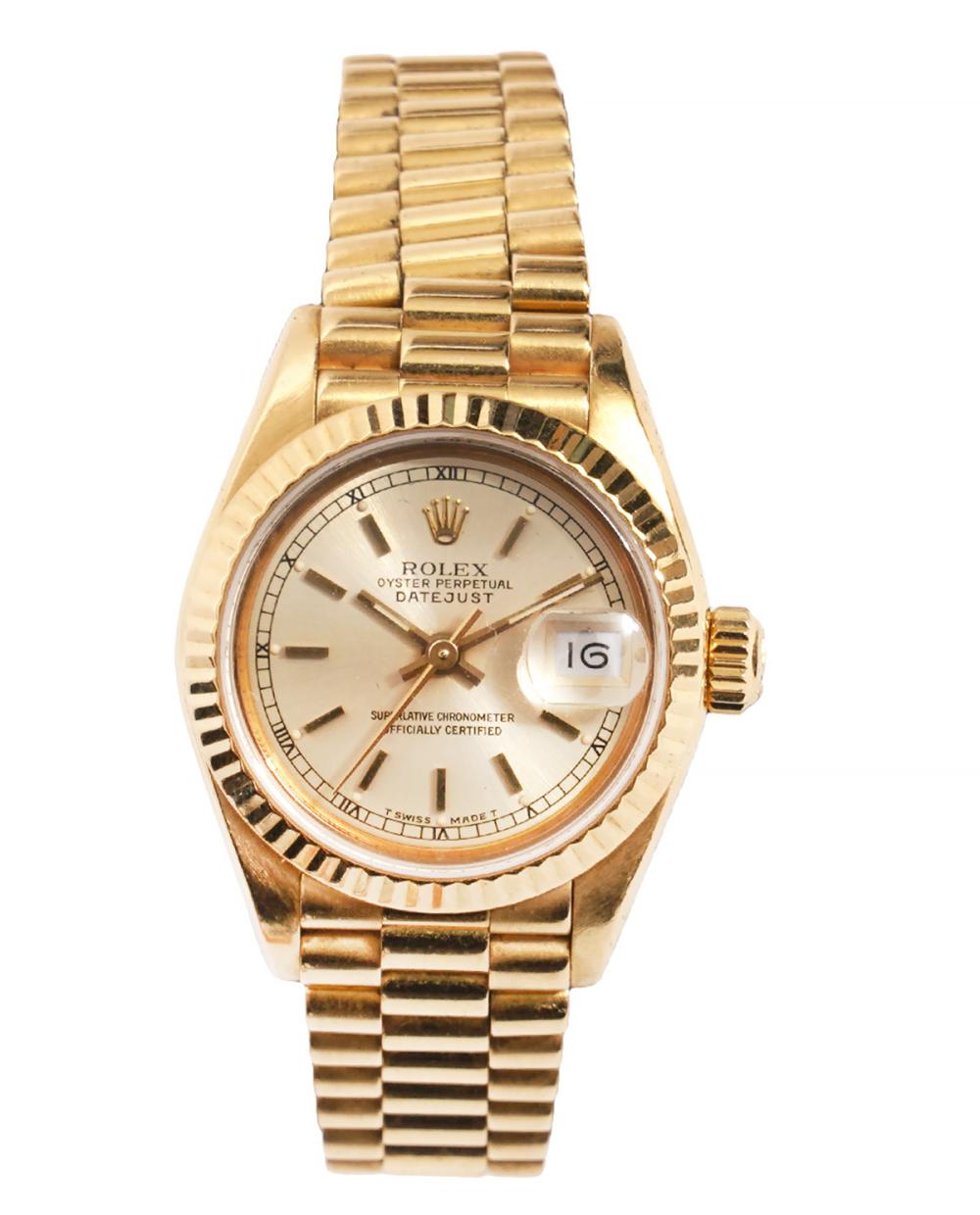 Appraisal: ROLEX K YG DATEJUST PRESIDENTIAL WATCHRolex reference Datejust lady's wristwatch