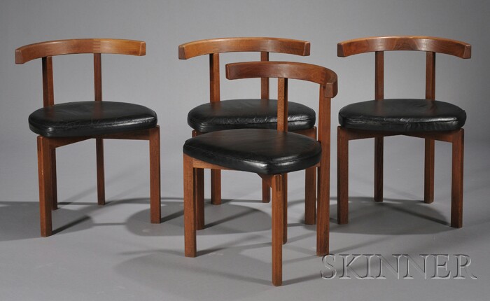 Appraisal: Four Peter Hvidt Armchairs Teak and leather Fabricated by France