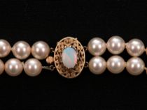 Appraisal: Double Strand of Faux Pearls with Opal Clasp Double strand