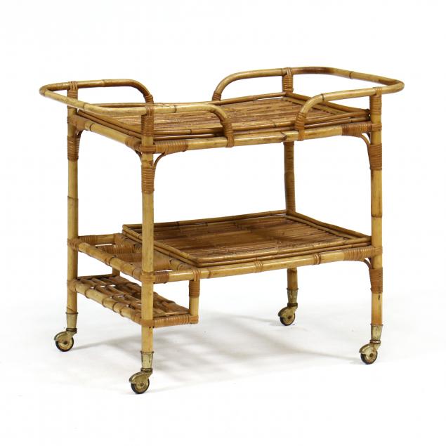 Appraisal: VINTAGE BAMBOO SERVING CART Mid th century rectangular form with