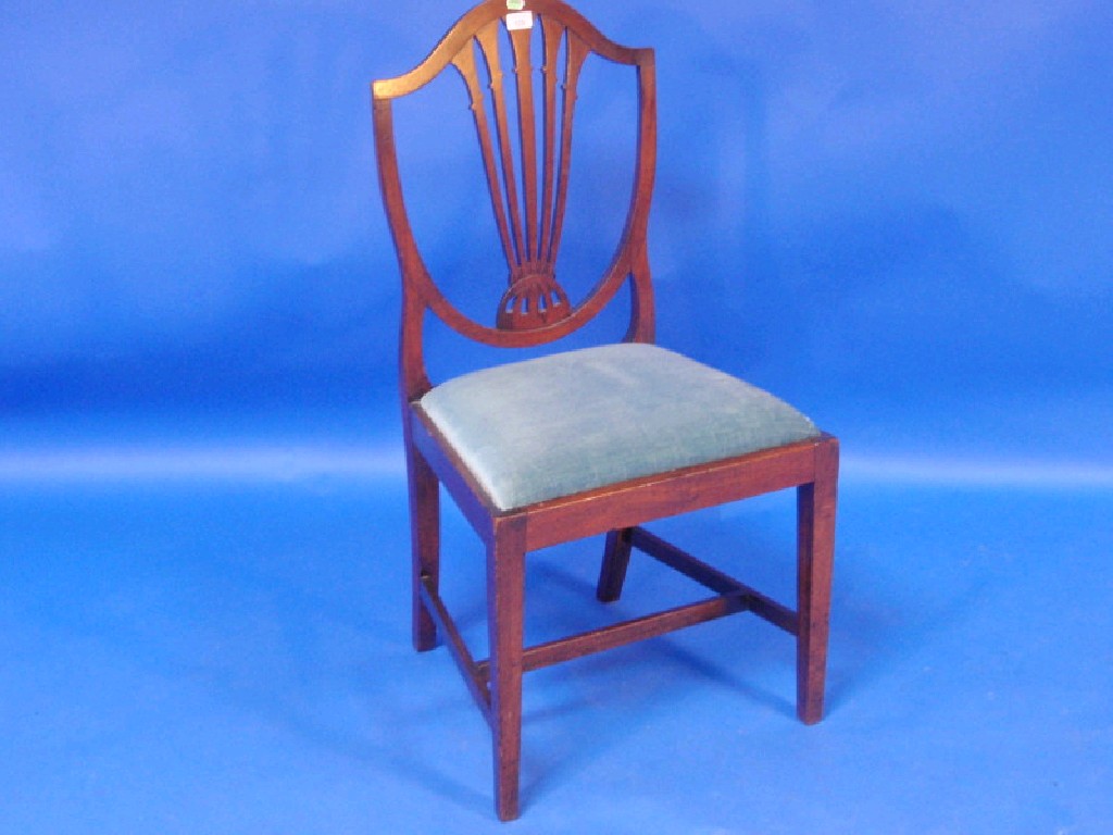 Appraisal: A Georgian mahogany dining chair with shield shaped back drop-in