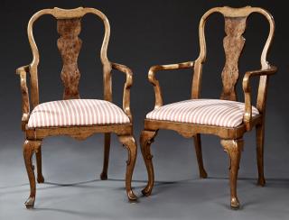 Appraisal: Pair of English George II Style Burled Walnut and Mahogany