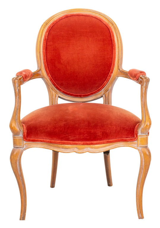 Appraisal: FRENCH TRANSITIONAL STYLE ARM CHAIR French Louis XV Louis XVI