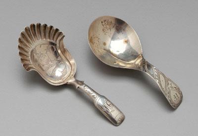 Appraisal: Two English silver caddy spoons bright-cut handle marks for Peter