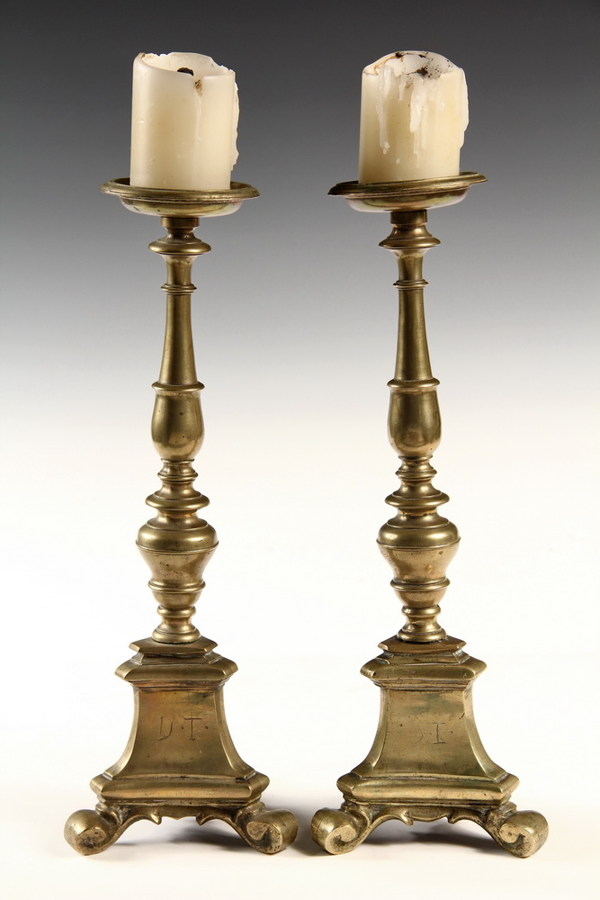 Appraisal: PAIR BRASS CANDLESTICKS - Late th to Early th c