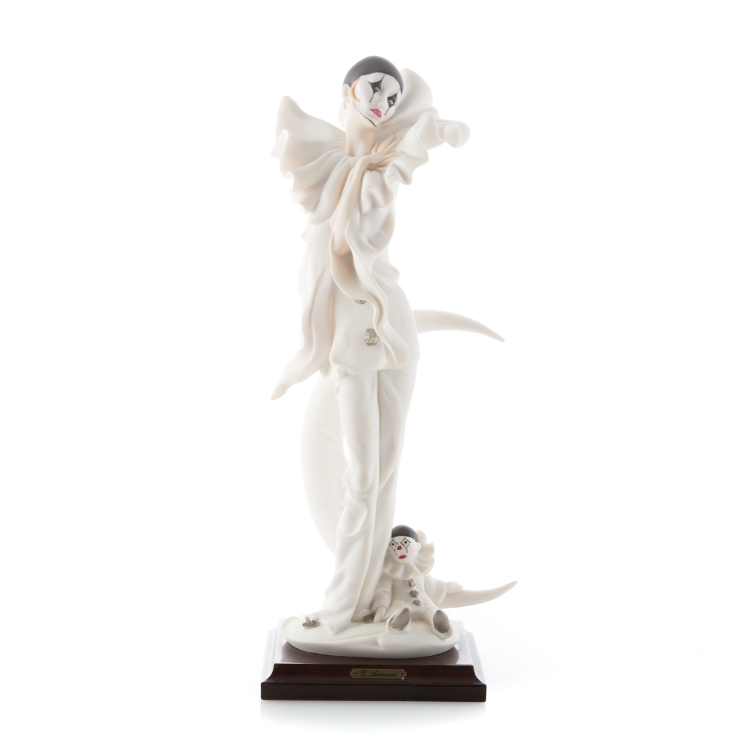 Appraisal: Guiseppe Armani resin figure Woman as Pierrot mounted on cherrywood