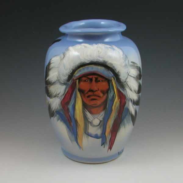 Appraisal: Rick Wisecarver vase with four Native American Indian portraits Very