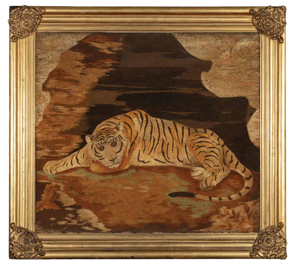 Appraisal: English Regency Needlework of a Recumbent Tiger c sight in