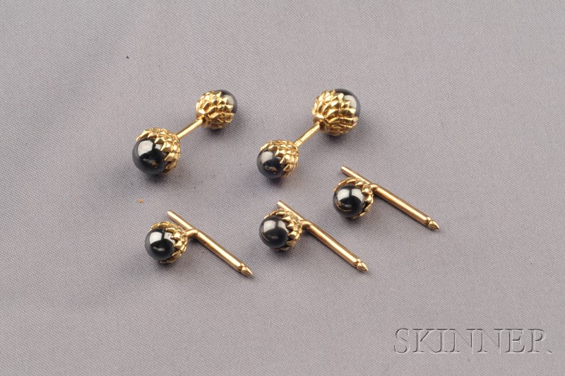 Appraisal: Gentleman's kt Gold and Hematite Acorn Dress Set Schlumberger Tiffany