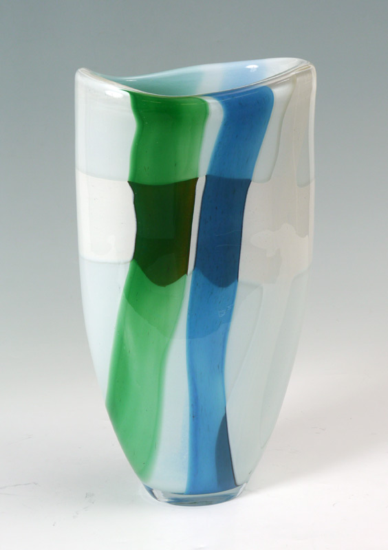 Appraisal: LARGE MURANO ART GLASS VASE Free form rim white glass