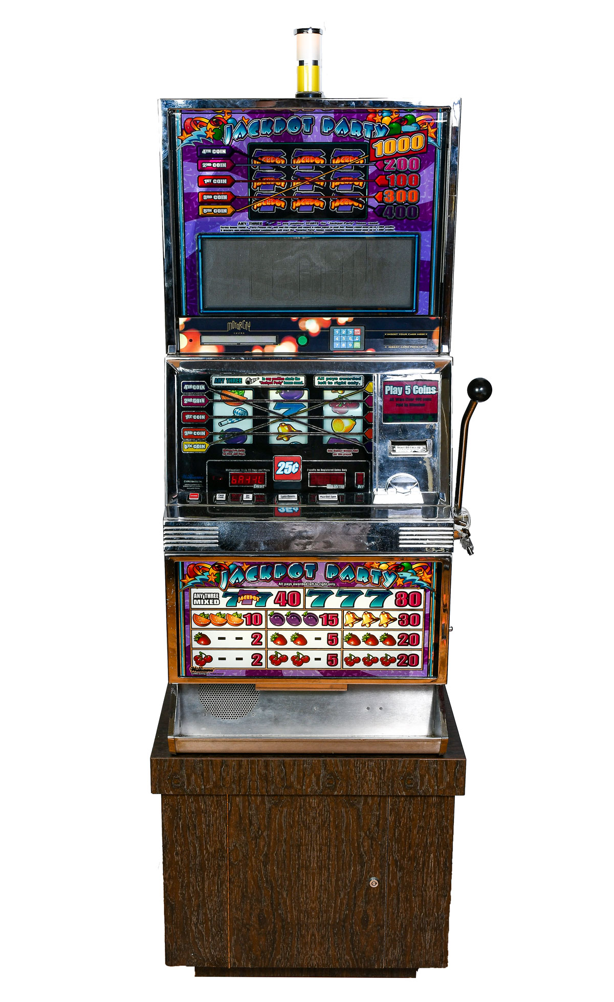 Appraisal: JACKPOT PARTY'' SLOT MACHINE WITH STAND Authentic Bally casino slot