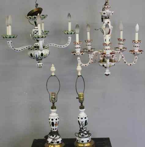 Appraisal: Quality Bohemian Glass Lighting Lot Including a hand painted white