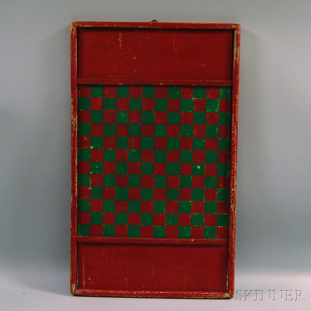 Appraisal: Red- and Green-painted Wooden Game Board America late th early